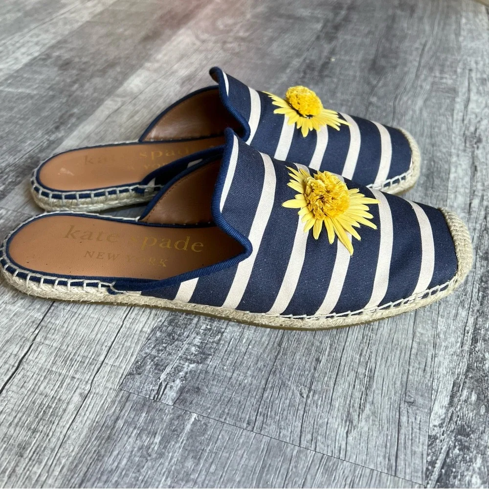Kate Spade Solero Stripe Espadrille Slide Sandals Sunflower Size 7